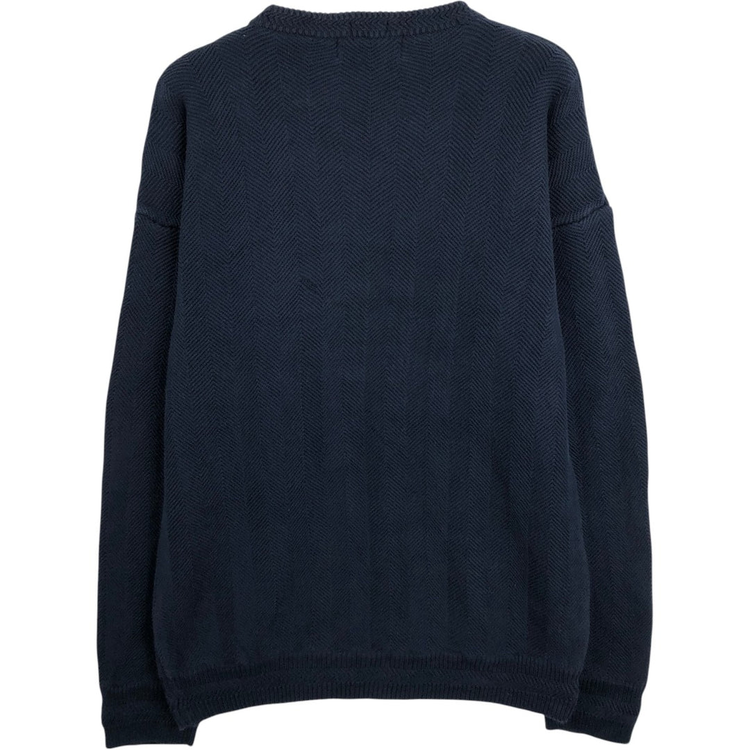Ralph Lauren CHAPS herringbone cotton knit sweater, men's size M cotton navy blue type Vintage Second Hand