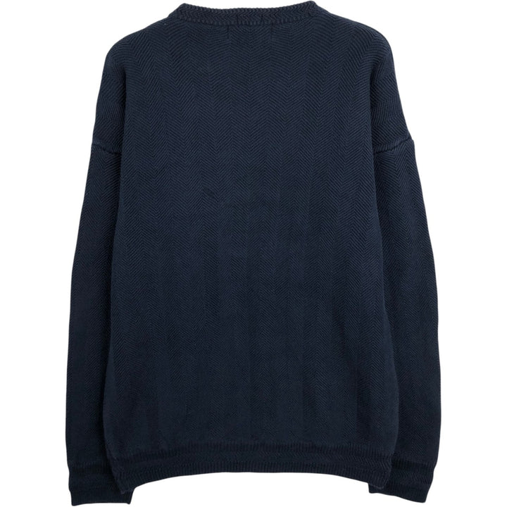 Ralph Lauren CHAPS herringbone cotton knit sweater, men's size M cotton navy blue type Vintage Second Hand