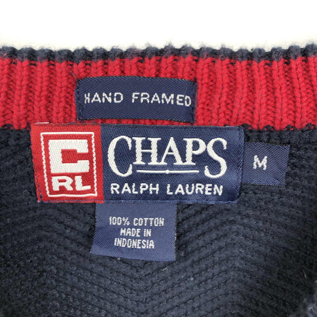 Ralph Lauren CHAPS herringbone cotton knit sweater, men's size M cotton navy blue type Vintage Second Hand