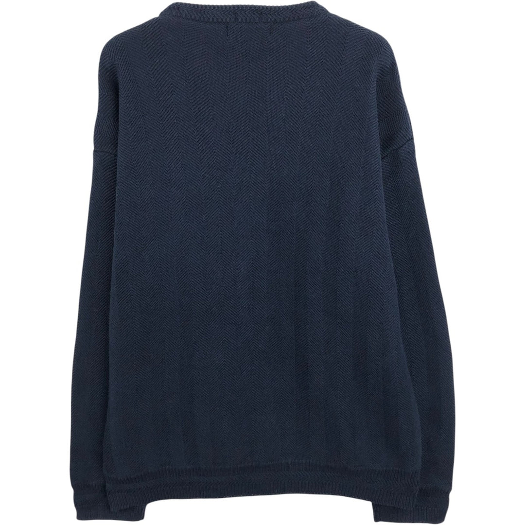 Ralph Lauren CHAPS Herringbone Cotton Knit Sweater, Men's Size L cotton navy blue type Vintage Second Hand
