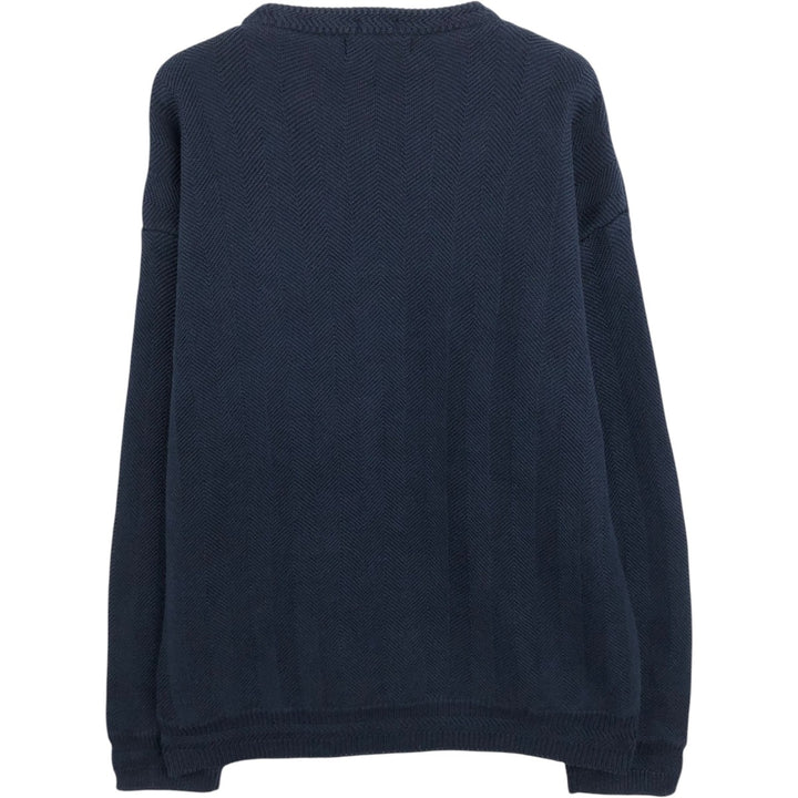 Ralph Lauren CHAPS Herringbone Cotton Knit Sweater, Men's Size L cotton navy blue type Vintage Second Hand