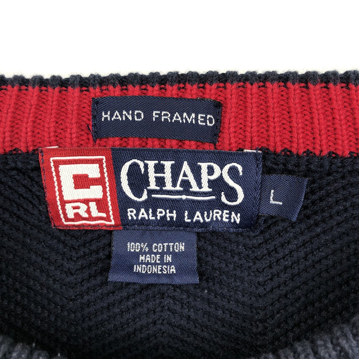 Ralph Lauren CHAPS Herringbone Cotton Knit Sweater, Men's Size L cotton navy blue type Vintage Second Hand