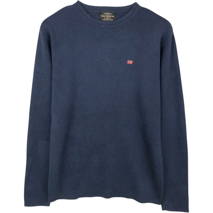 Ralph Lauren ribbed cotton knit sweater, POLO JEANS COMPANY, men's size S (approx.) cotton navy blue type Vintage Second Hand