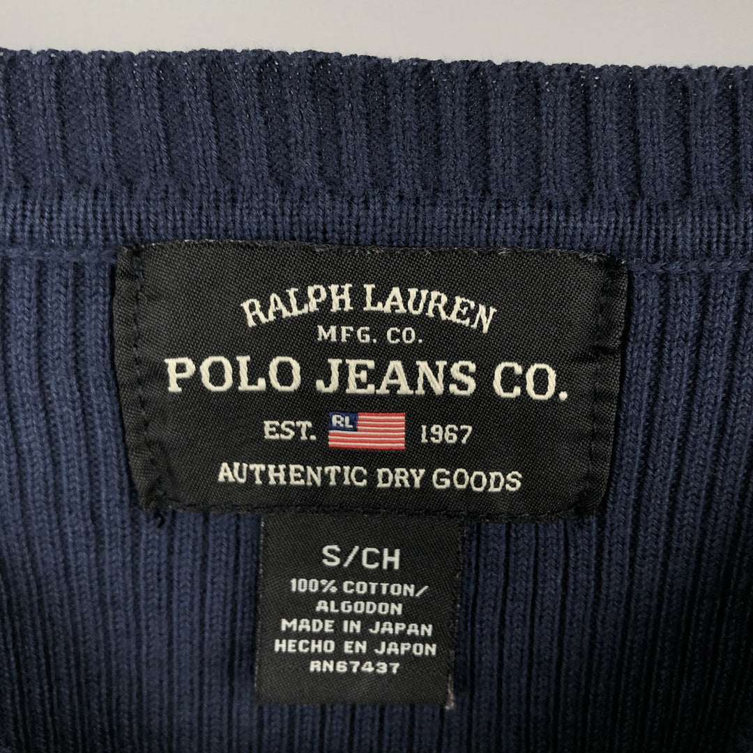 Ralph Lauren ribbed cotton knit sweater, POLO JEANS COMPANY, men's size S (approx.) cotton navy blue type Vintage Second Hand
