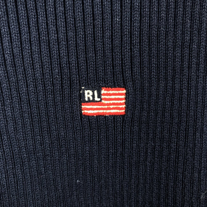 Ralph Lauren ribbed cotton knit sweater, POLO JEANS COMPANY, men's size S (approx.) cotton navy blue type Vintage Second Hand