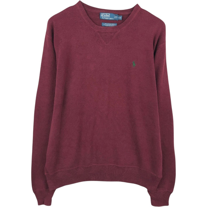 Ralph Lauren POLO by Ralph Lauren Cotton Knit Sweater, Men's Size L (approx.), Front V-gusset cotton Red type red-purple Vintage Second Hand