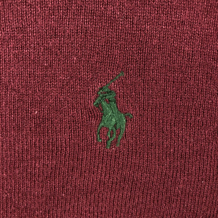 Ralph Lauren POLO by Ralph Lauren Cotton Knit Sweater, Men's Size L (approx.), Front V-gusset cotton Red type red-purple Vintage Second Hand