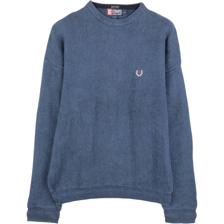 Ralph Lauren CHAPS Herringbone Cotton Knit Sweater, Men's Size L cotton navy blue type Vintage Second Hand