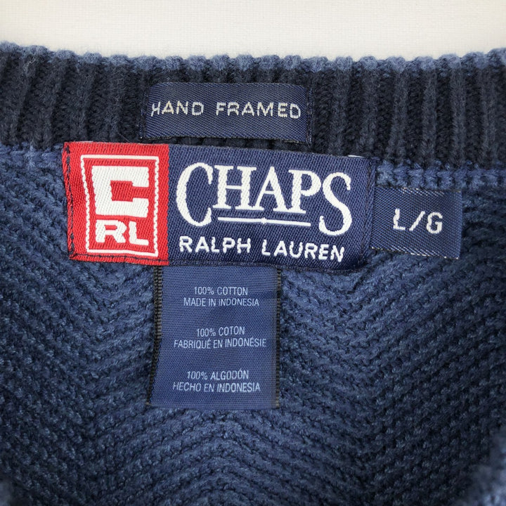 Ralph Lauren CHAPS Herringbone Cotton Knit Sweater, Men's Size L cotton navy blue type Vintage Second Hand