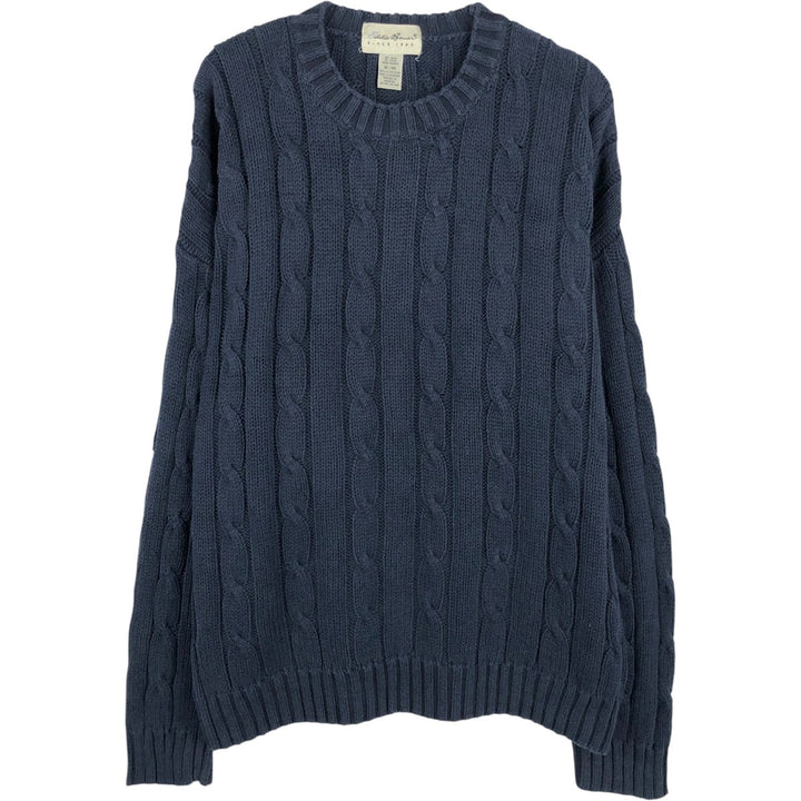 Eddie Bauer Cable Knit Cotton Sweater, Men's Size XL cotton navy blue type Vintage Second Hand