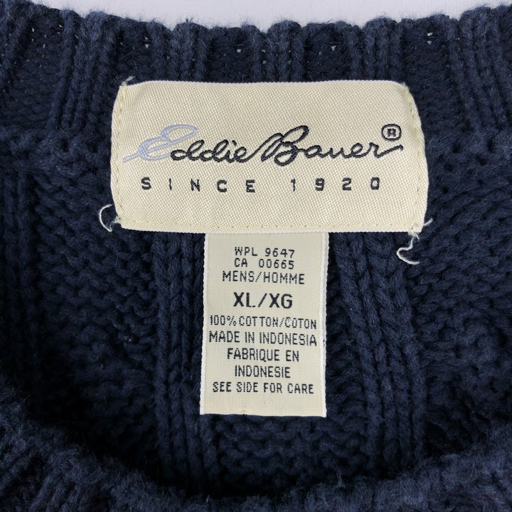 Eddie Bauer Cable Knit Cotton Sweater, Men's Size XL cotton navy blue type Vintage Second Hand