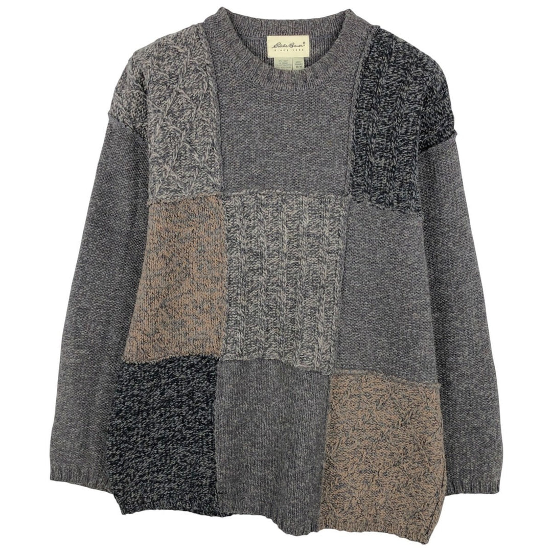 90s-00'S Eddie Bauer patchwork cotton knit sweater, men's size M equivalent, vintage. cotton gray type Vintage Second Hand