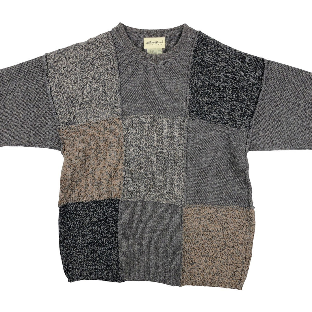 90s-00'S Eddie Bauer patchwork cotton knit sweater, men's size M equivalent, vintage. cotton gray type Vintage Second Hand