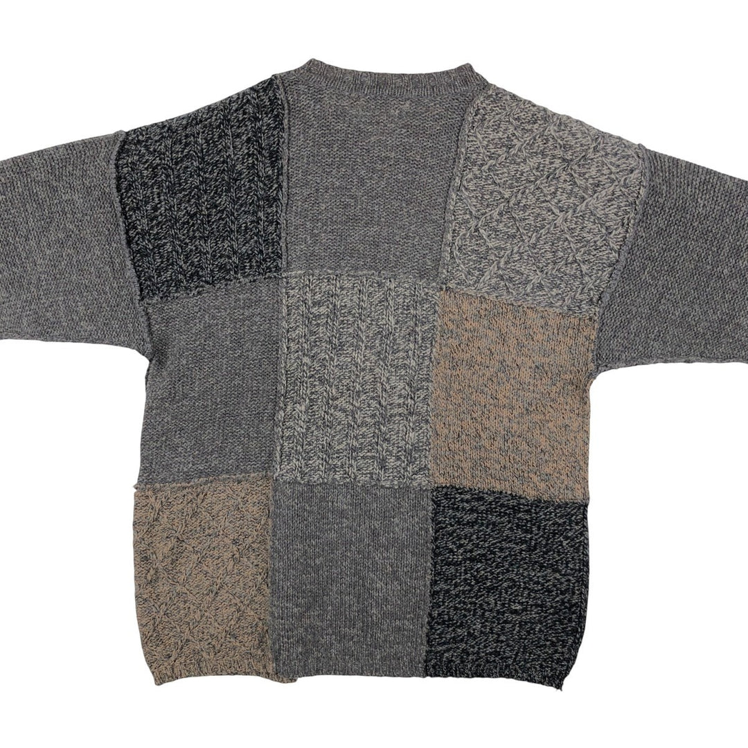 90s-00'S Eddie Bauer patchwork cotton knit sweater, men's size M equivalent, vintage. cotton gray type Vintage Second Hand