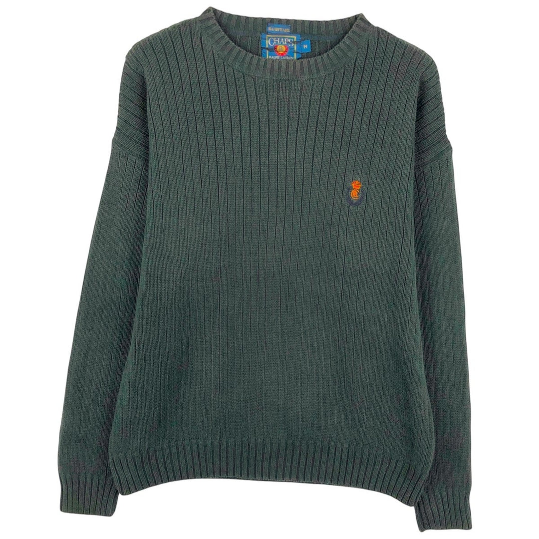 Ralph Lauren Chaps ribbed cotton knit sweater, size M, men's cotton green type Vintage Second Hand