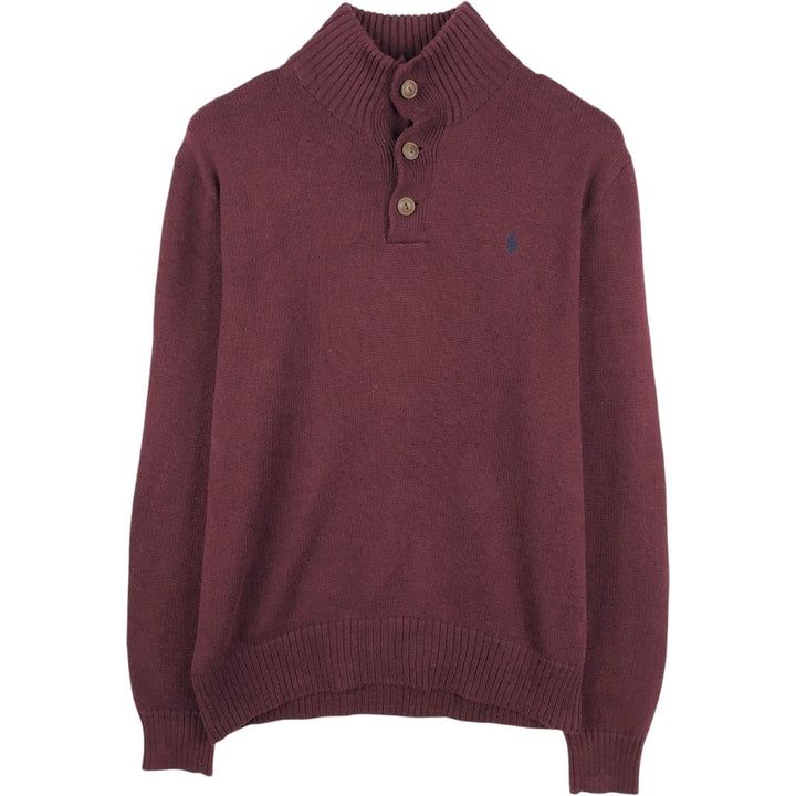Ralph Lauren POLO RALPH LAUREN cotton knit half-button sweater, men's size M cotton wine-red Vintage Second Hand