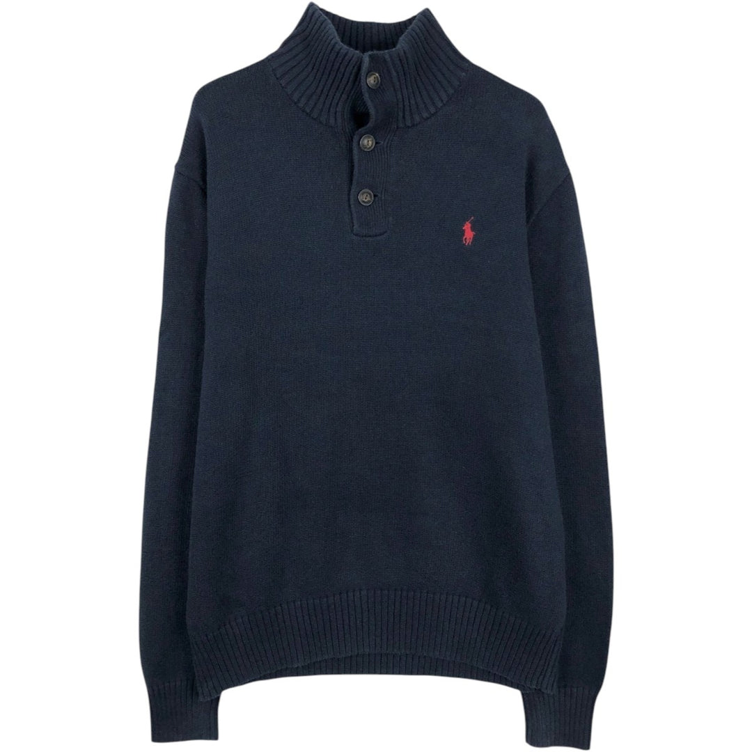Ralph Lauren POLO RALPH LAUREN Cotton Knit Half-Button Sweater, Men's Size L cotton navy blue type Vintage Second Hand