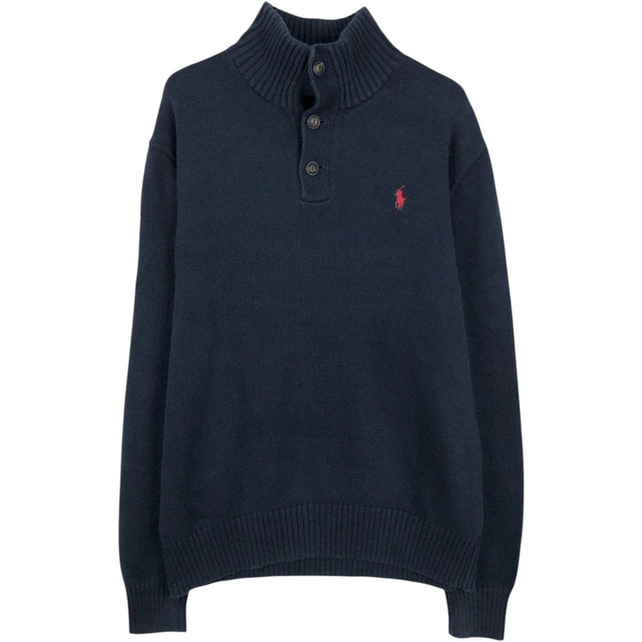 Ralph Lauren POLO RALPH LAUREN Cotton Knit Half-Button Sweater, Men's Size L cotton navy blue type Vintage Second Hand