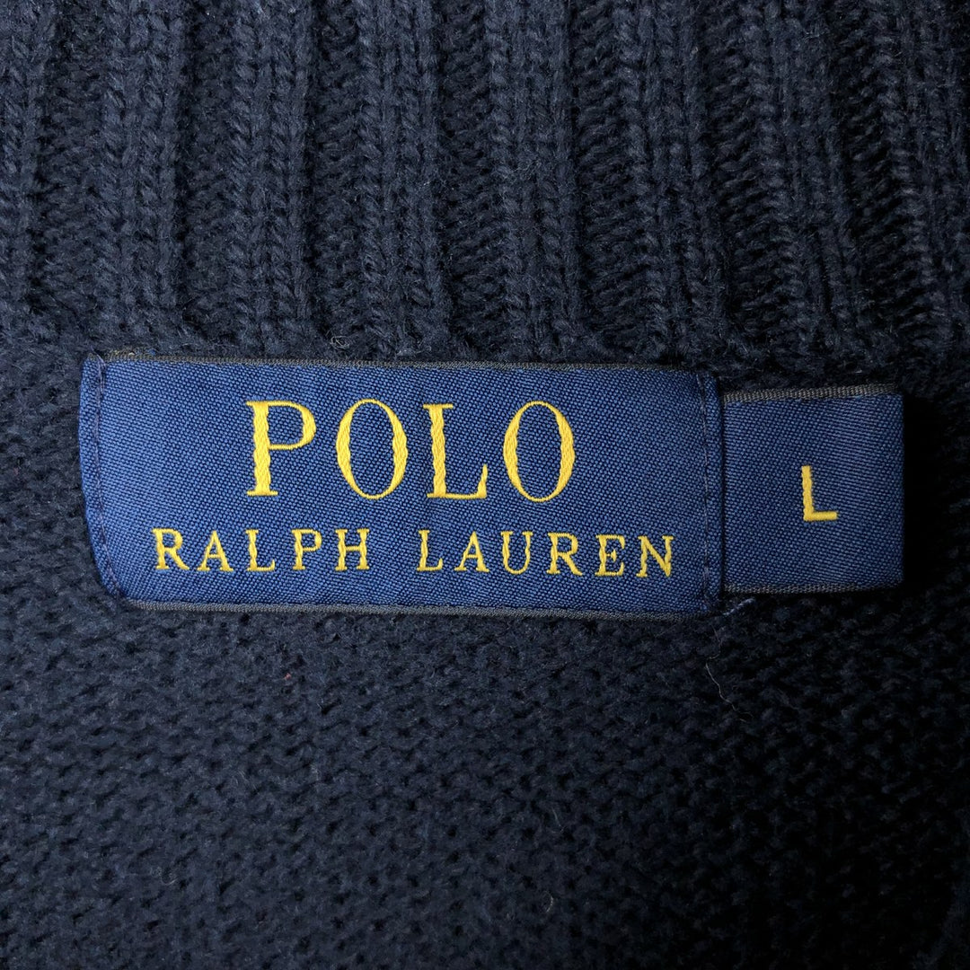 Ralph Lauren POLO RALPH LAUREN Cotton Knit Half-Button Sweater, Men's Size L cotton navy blue type Vintage Second Hand