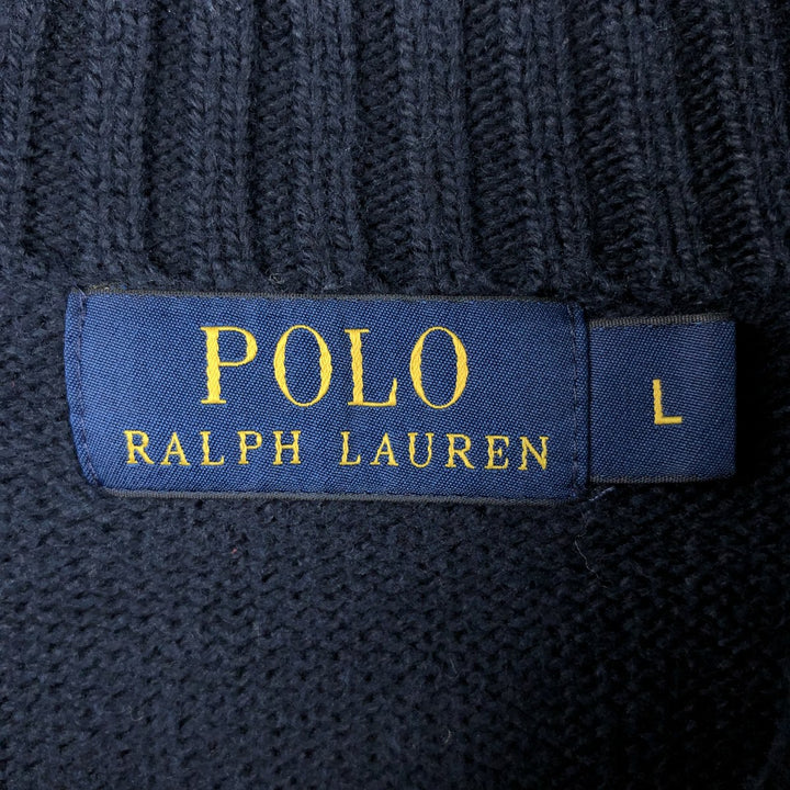 Ralph Lauren POLO RALPH LAUREN Cotton Knit Half-Button Sweater, Men's Size L cotton navy blue type Vintage Second Hand