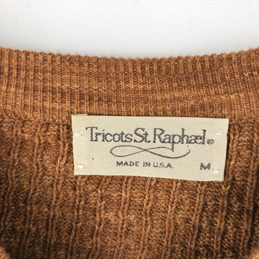 Tricots St. Raphael Cable Knit Cotton Sweater, Made in USA, Men's Size M (approx.) cotton brown type Vintage Second Hand