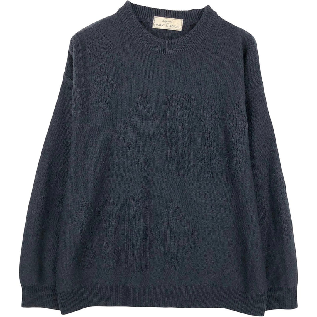 Marks and Spencer St Michael Cotton Knit Sweater, Made in England, Men's Size XL (approx.) acrylic navy blue type Vintage Second Hand