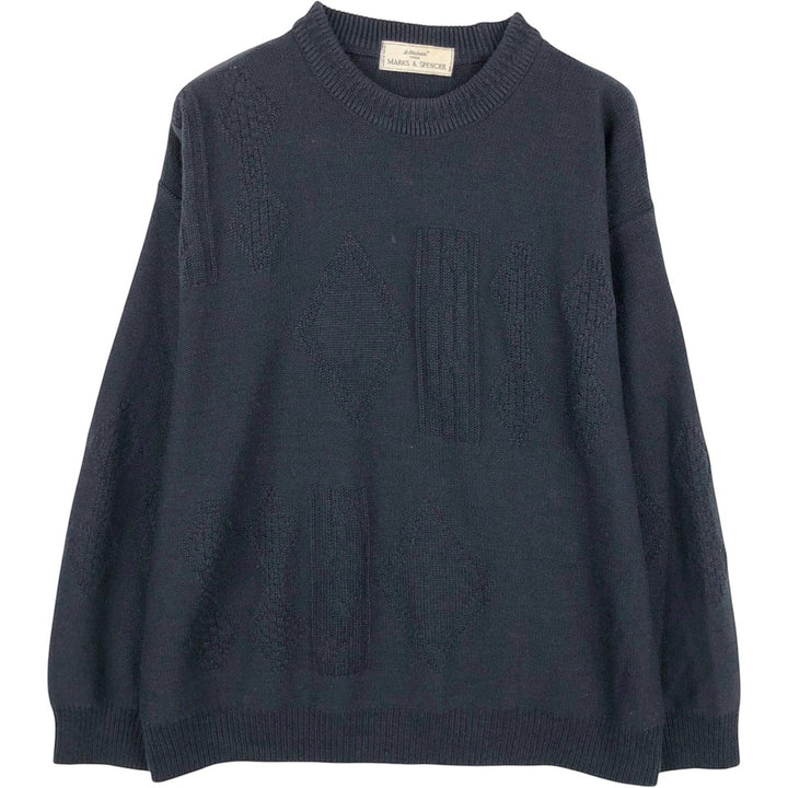 Marks and Spencer St Michael Cotton Knit Sweater, Made in England, Men's Size XL (approx.) acrylic navy blue type Vintage Second Hand