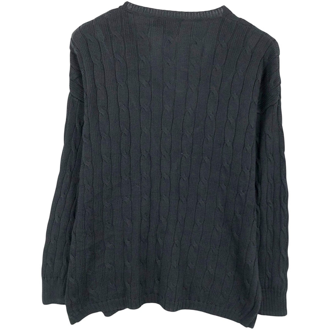 Ralph Lauren POLO RALPH LAUREN Cable Knit V-Neck Cotton Sweater, Men's Size M (approx.) cotton black type Vintage Second Hand