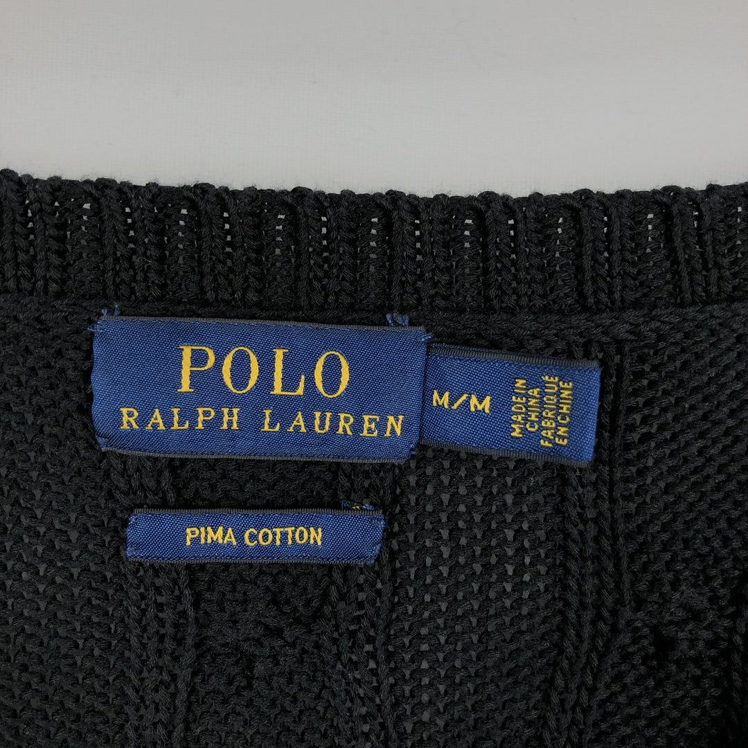 Ralph Lauren POLO RALPH LAUREN Cable Knit V-Neck Cotton Sweater, Men's Size M (approx.) cotton black type Vintage Second Hand
