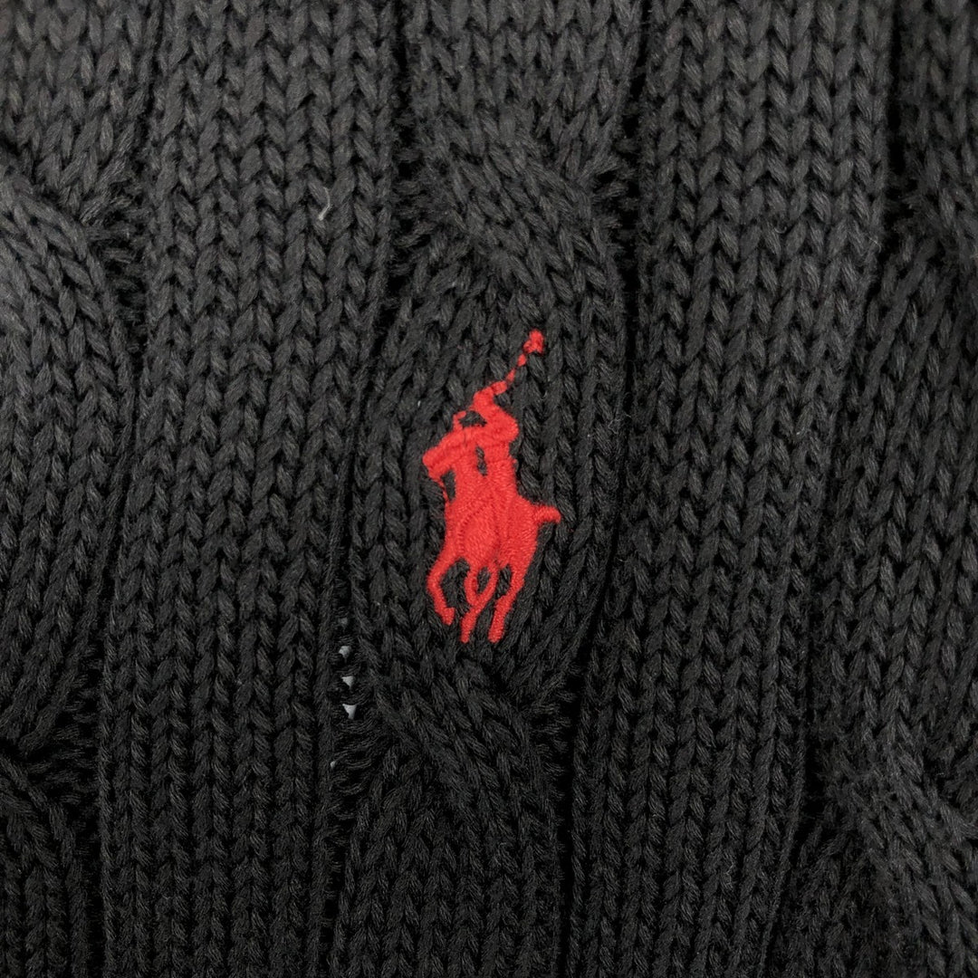 Ralph Lauren POLO RALPH LAUREN Cable Knit V-Neck Cotton Sweater, Men's Size M (approx.) cotton black type Vintage Second Hand