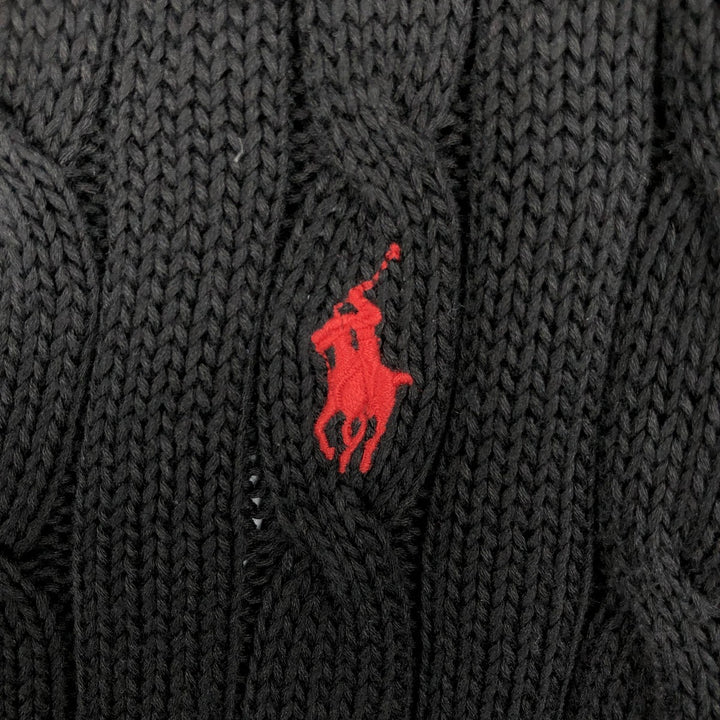 Ralph Lauren POLO RALPH LAUREN Cable Knit V-Neck Cotton Sweater, Men's Size M (approx.) cotton black type Vintage Second Hand