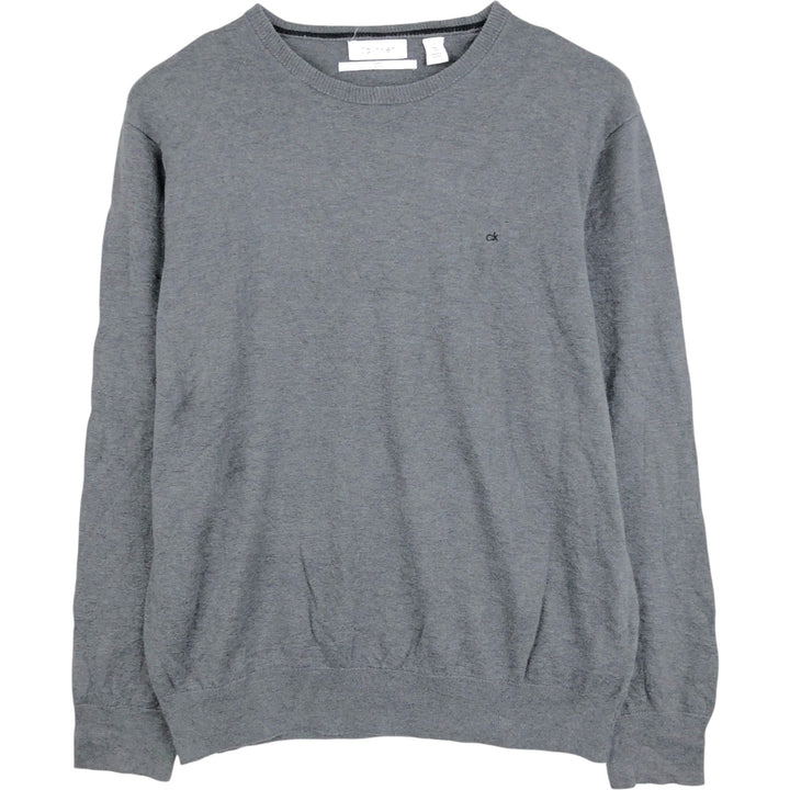 Calvin Klein cotton knit sweater, men's size L (approx.) Supima Cotton gray type Vintage Second Hand