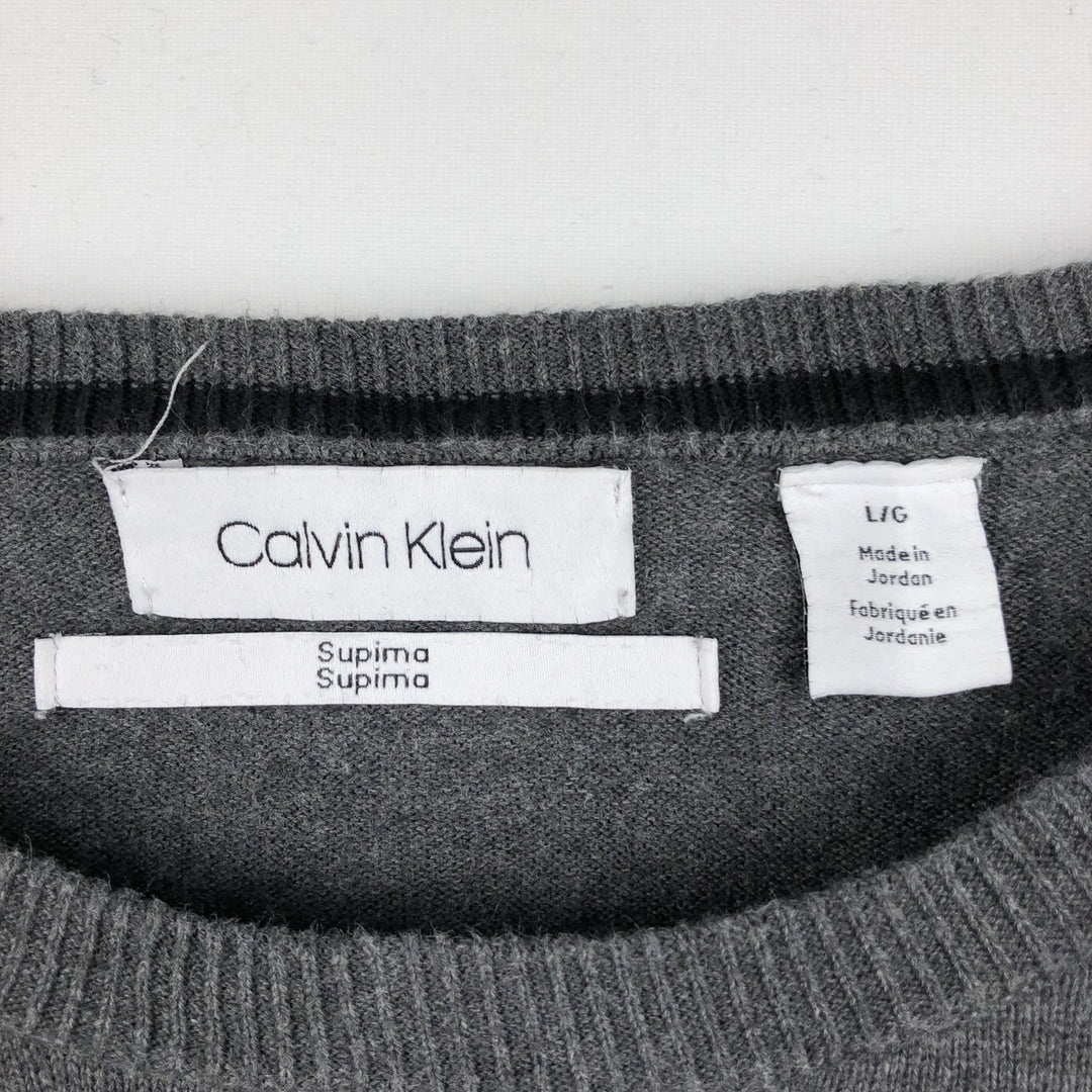 Calvin Klein cotton knit sweater, men's size L (approx.) Supima Cotton gray type Vintage Second Hand