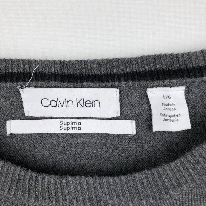 Calvin Klein cotton knit sweater, men's size L (approx.) Supima Cotton gray type Vintage Second Hand