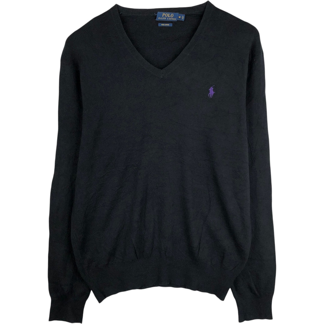 Ralph Lauren POLO RALPH LAUREN V-neck Pima cotton knit sweater, men's size M Pima Cotton black type Vintage Second Hand