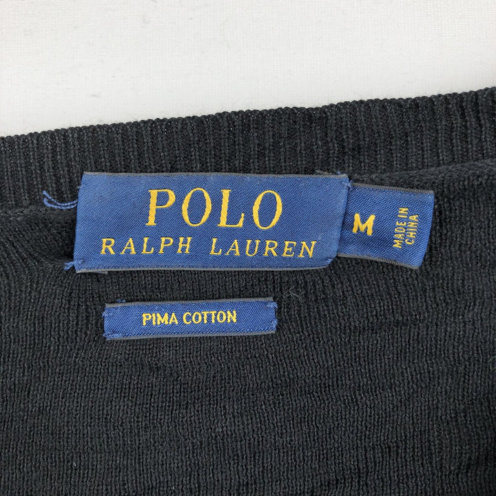 Ralph Lauren POLO RALPH LAUREN V-neck Pima cotton knit sweater, men's size M Pima Cotton black type Vintage Second Hand