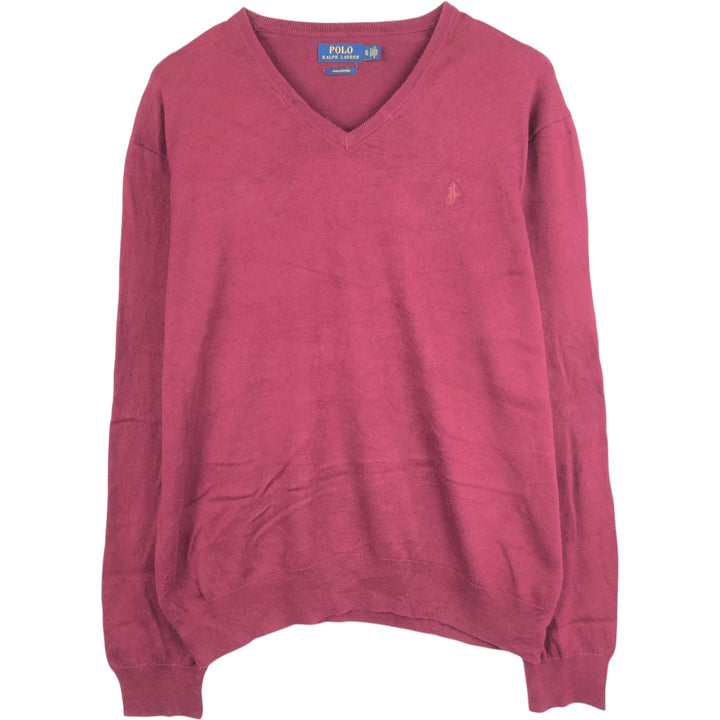 Ralph Lauren POLO RALPH LAUREN V-neck Pima cotton knit sweater, men's size XL Pima Cotton burgundy type Vintage Second Hand