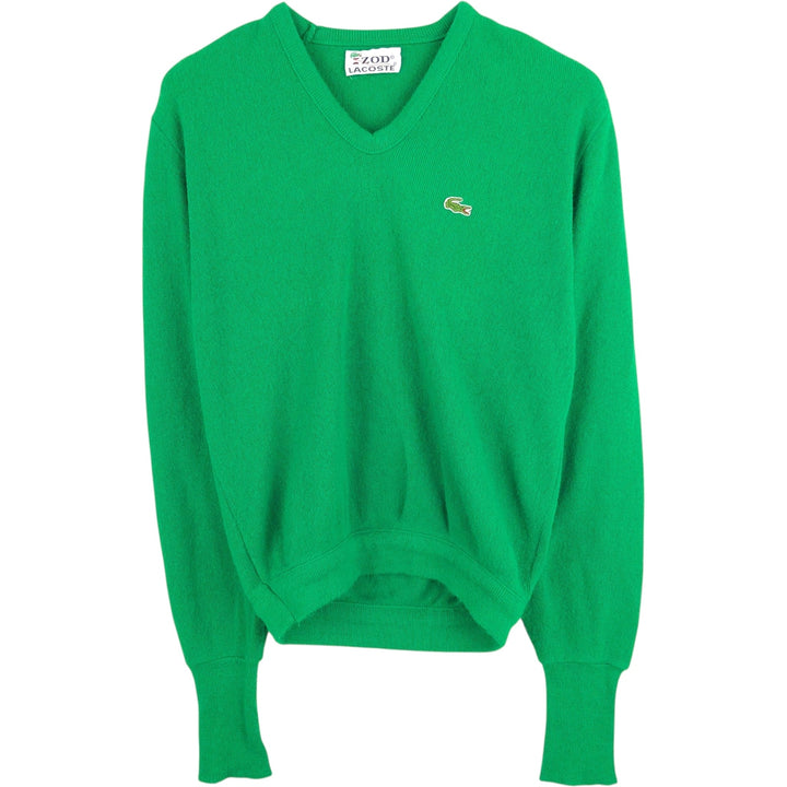 Vintage 70s-80'S Lacoste IZOD V-neck acrylic knit sweater, men's size M acrylic Green type dark green Vintage Second Hand