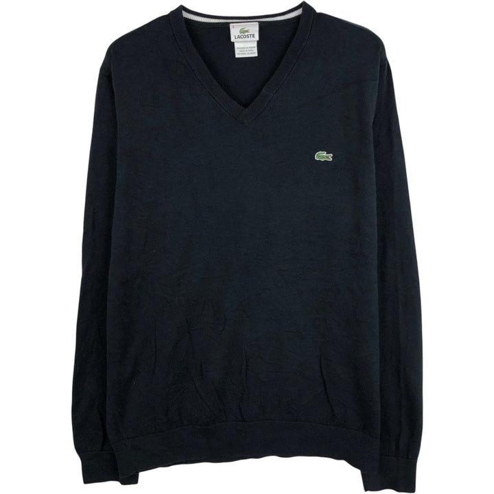 Lacoste (French design) V-neck cotton knit sweater, men's size M. cotton black type Vintage Second Hand