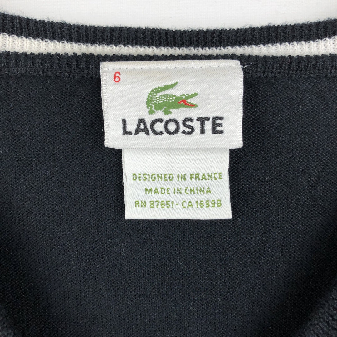 Lacoste (French design) V-neck cotton knit sweater, men's size M. cotton black type Vintage Second Hand