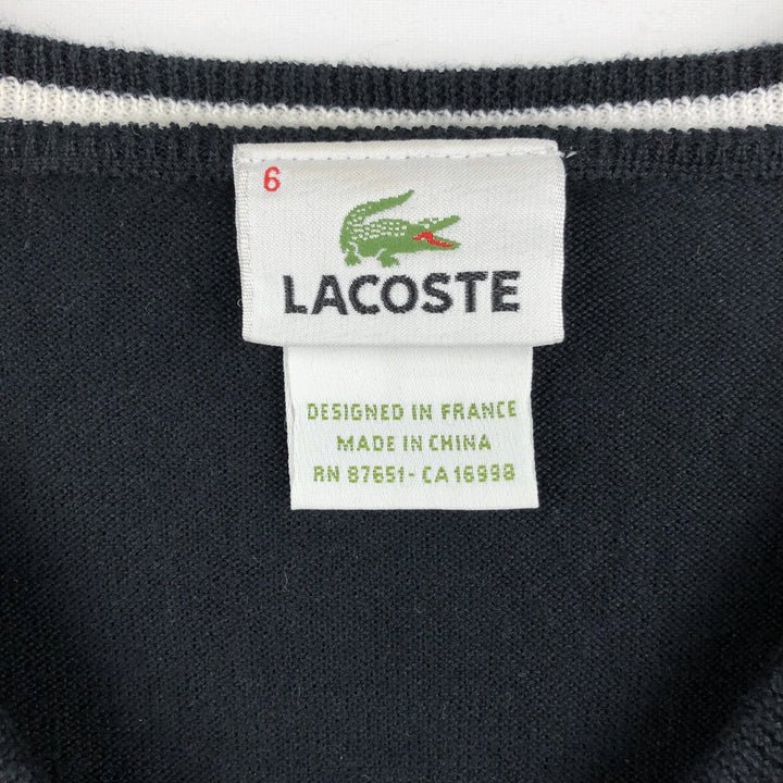 Lacoste (French design) V-neck cotton knit sweater, men's size M. cotton black type Vintage Second Hand