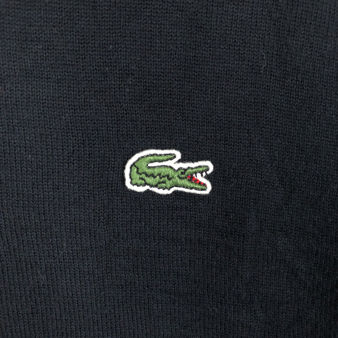 Lacoste (French design) V-neck cotton knit sweater, men's size M. cotton black type Vintage Second Hand