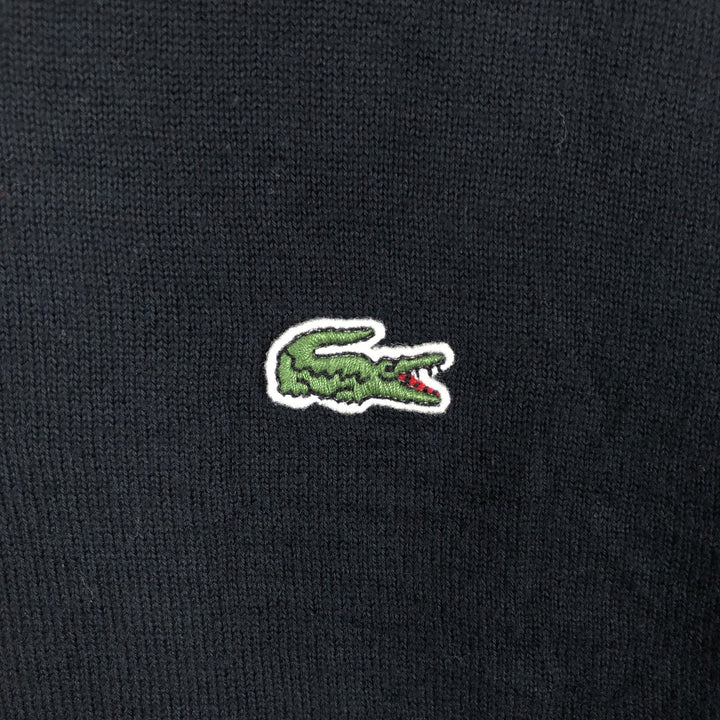 Lacoste (French design) V-neck cotton knit sweater, men's size M. cotton black type Vintage Second Hand