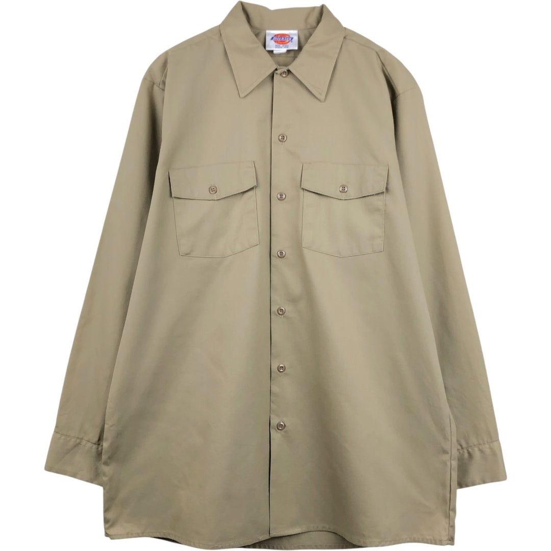 90'S Dickies Long-Sleeve Work Shirt, Made in USA, Men's Size L (Equivalent), Vintage polyester Beige type Vintage Second Hand