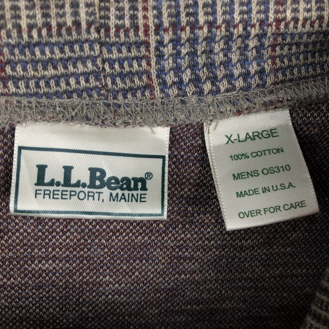 LLBean Check Pattern Houndstooth Pattern High Neck Long T-Shirt, Made in USA, Men's XL Equivalent cotton walnut Vintage Second Hand
