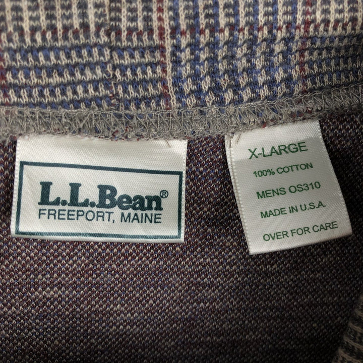 LLBean Check Pattern Houndstooth Pattern High Neck Long T-Shirt, Made in USA, Men's XL Equivalent cotton walnut Vintage Second Hand