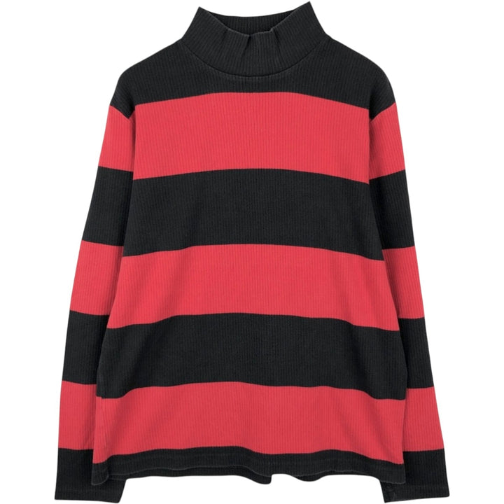 Ralph Lauren POLO by Ralph Lauren Striped Pattern High Neck Long T-Shirt (Men's Size L) cotton black type Vintage Second Hand