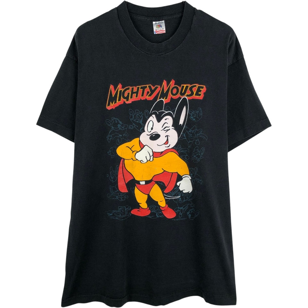 90'S Fruit of the Loom Mighty Mouse Character Print T-Shirt, Made in USA, Men's XL (approx.) Vintage cotton black type Vintage Second Hand