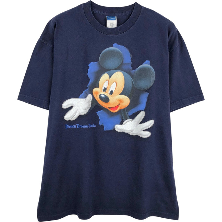 Disney MICKEY MOUSE character print T-shirt, men's size XL (approx.) cotton navy blue type Vintage Second Hand