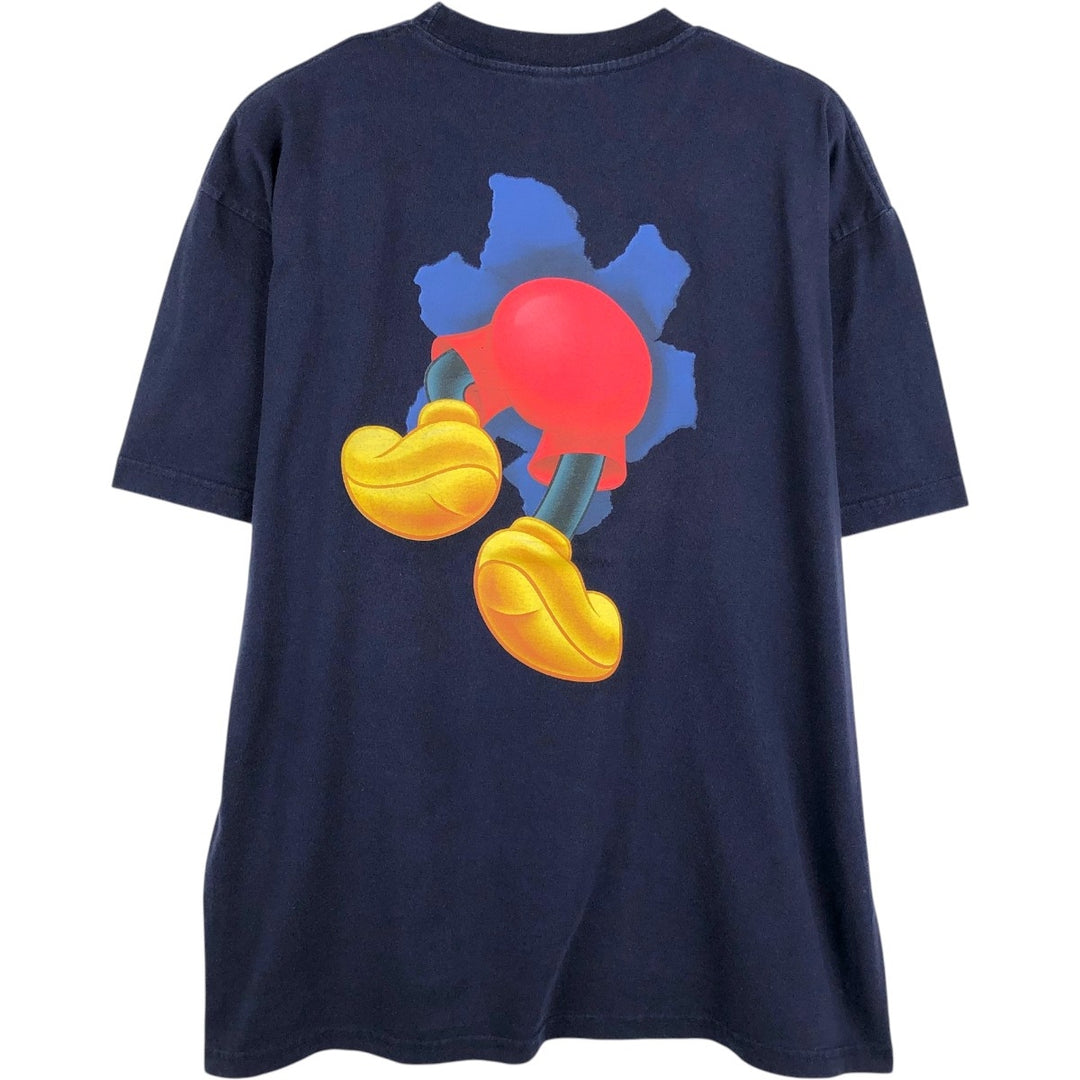 Disney MICKEY MOUSE character print T-shirt, men's size XL (approx.) cotton navy blue type Vintage Second Hand